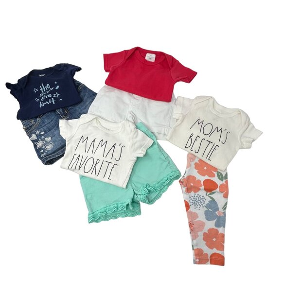 Baby Girl's Outfits, 1 Skirt, 2 Shorts, 1 Leggings, 4 Body Suits - Size 6-9 Mo - Picture 1 of 13